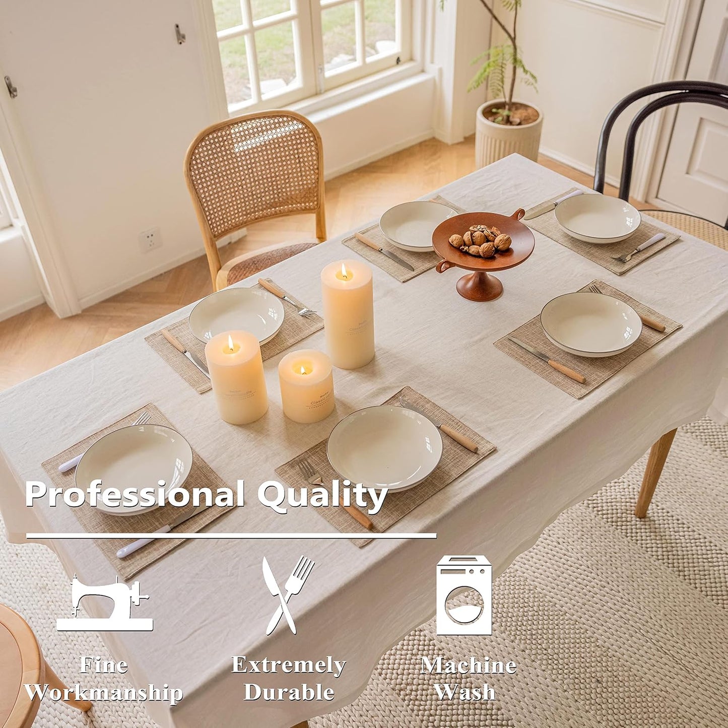 Home Brilliant Linen Place Mats Set of 6 Heat Resistant Dining Table Place Mats Cloth Placemats Kitchen Table Mats