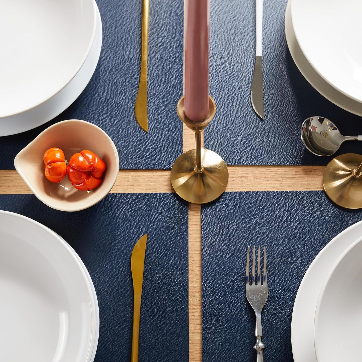 DOLOPL Navy Blue Placemats Set of 6, Wipeable Faux Leather Place Mats | Leather-look, Easy Clean,Washable, Heat