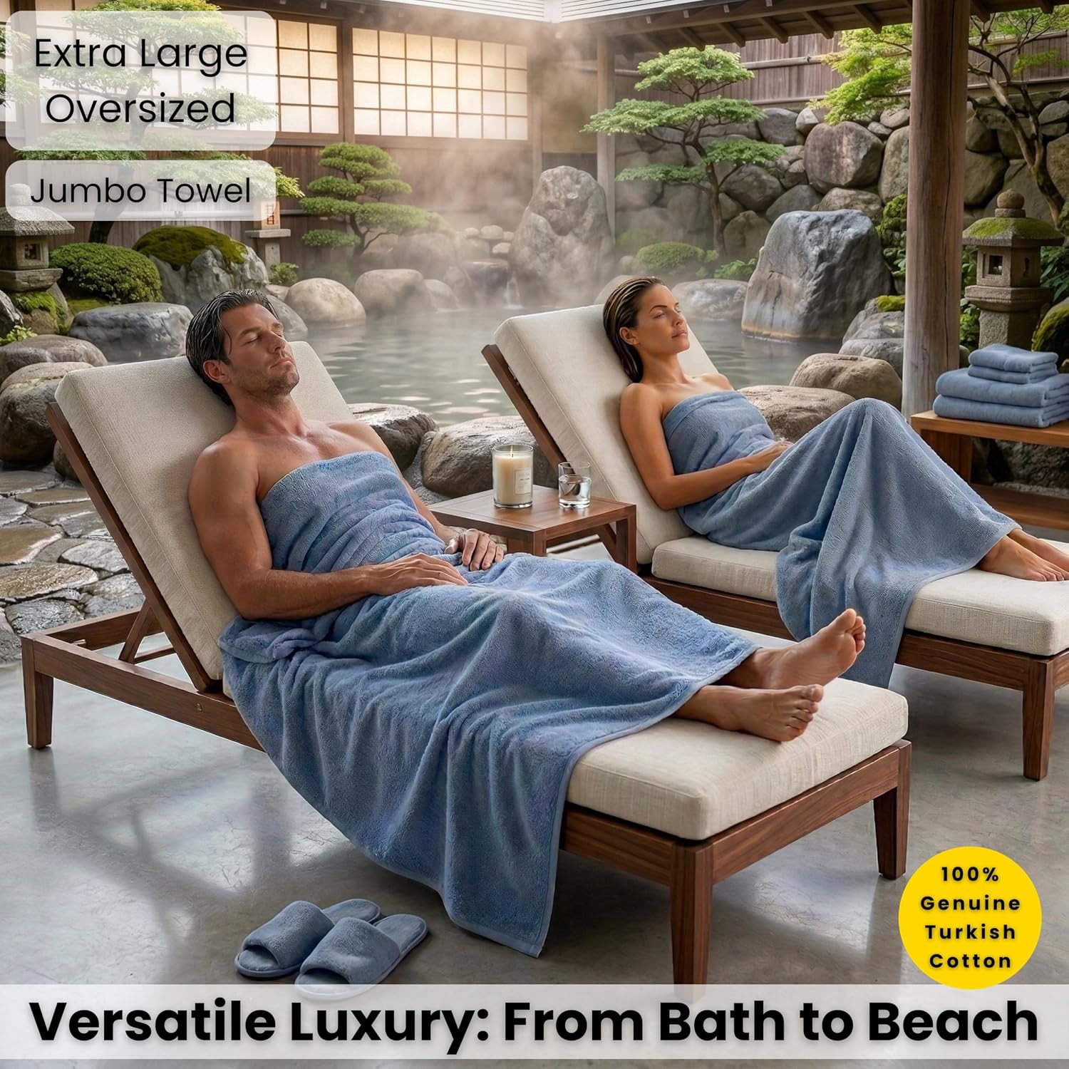 SALBAKOS Luxury 100% Turkish Cotton Bath Sheet 40x80 inch (1-Piece, Blue) | Extra Large Jumbo Oversized Bathroom and