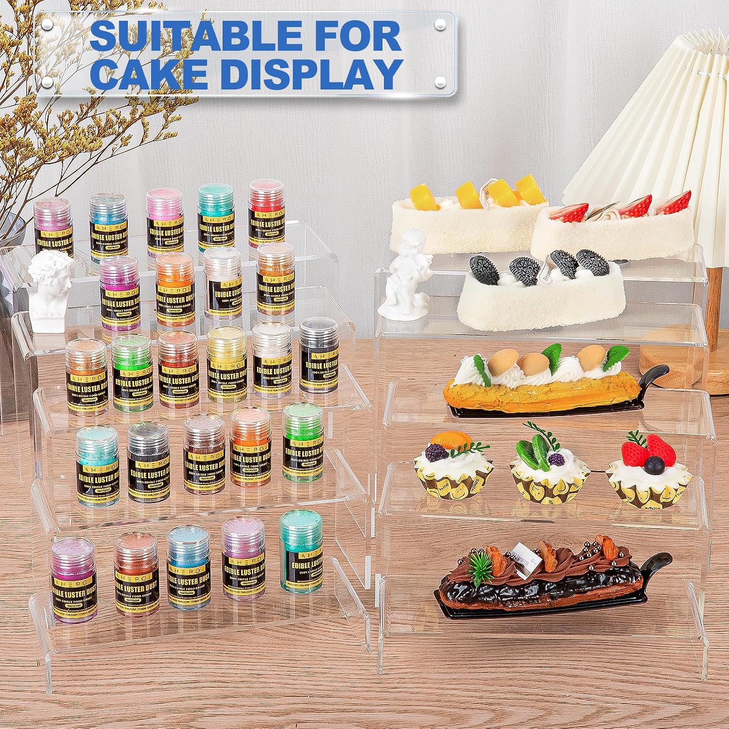 Aheroi Acrylic Risers Display Stands, Acrylic Stands for Display 20Pcs 4Set | Clear Display Risers Shelf, Acrylic