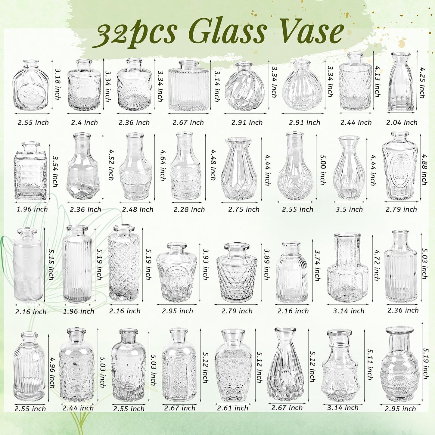 Glass Bud Vases Small Flower Vases for Rustic Wedding Centerpieces Table / Clear / Set of 32