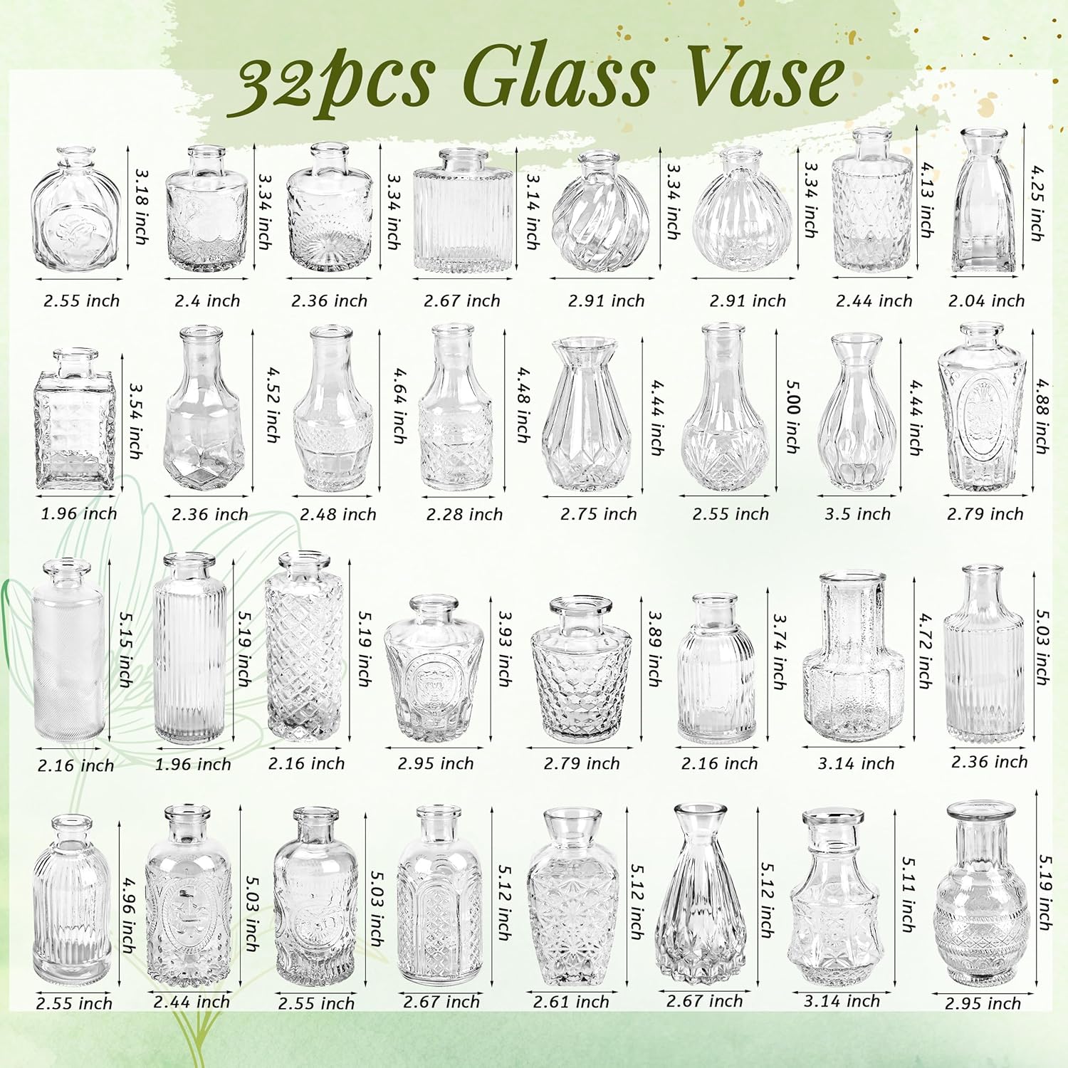 Glass Bud Vases Small Flower Vases for Rustic Wedding Centerpieces Table / Clear / Set of 32