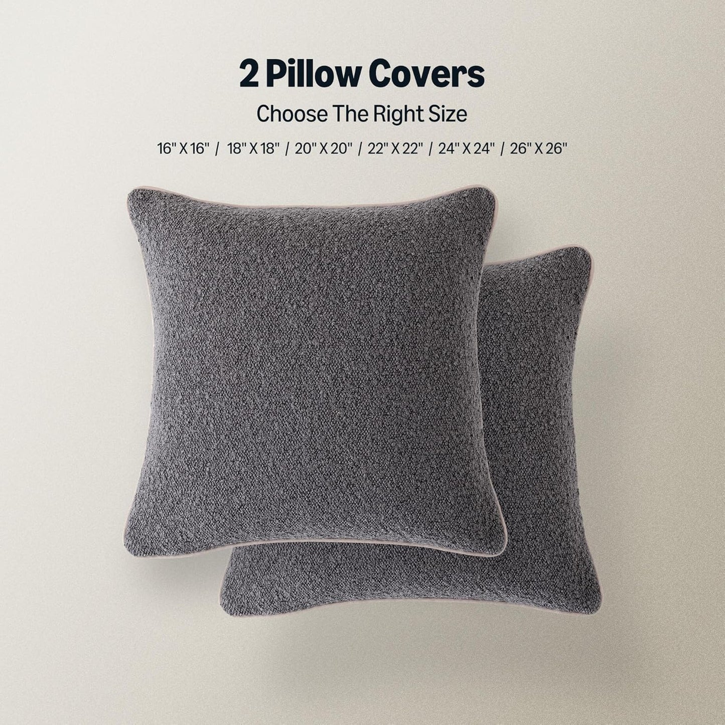 Boucle Throw Pillow Covers / Grey / 18 x 18 / Set of 2