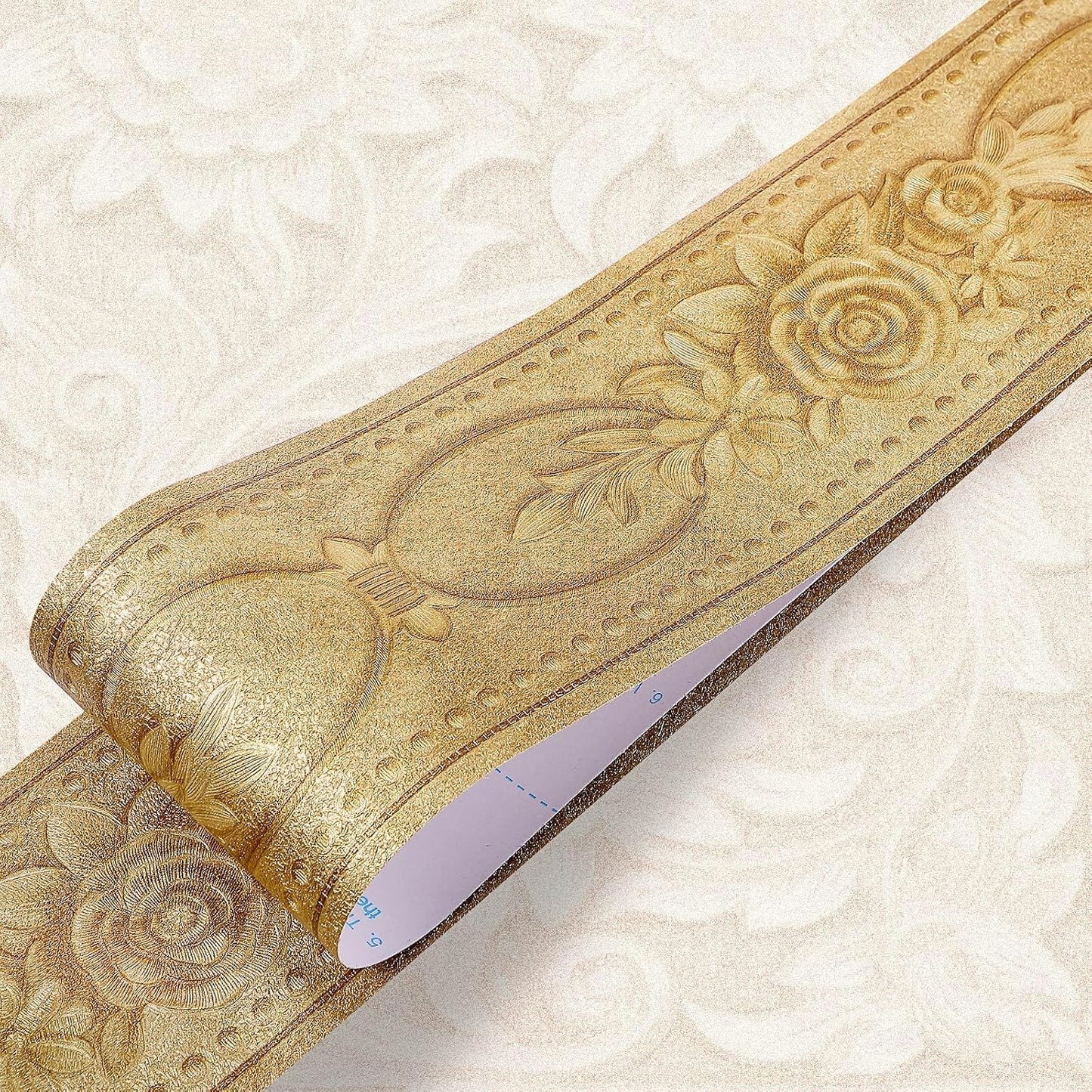 4 Rolls Peel and Stick Wallpaper Border 3D Flower Pattern ft Self Adhesive / Gold / Peony / 4 x 16.4
