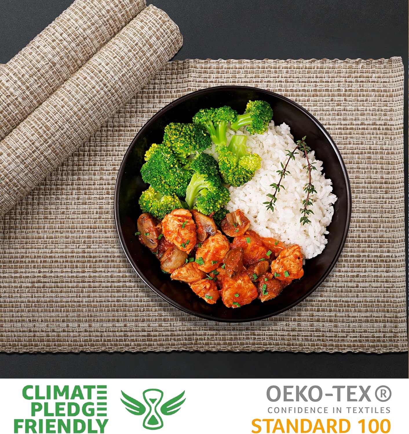 Urban Villa Two Tone Placemat Cotton Tablemat 14x20 (Set of 6) Eggshell