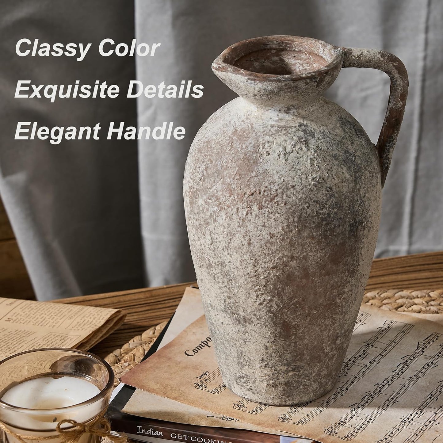 Rustic Vase / Antique Ceramic Vase / Gray- 9.3 / 9.3 Inch