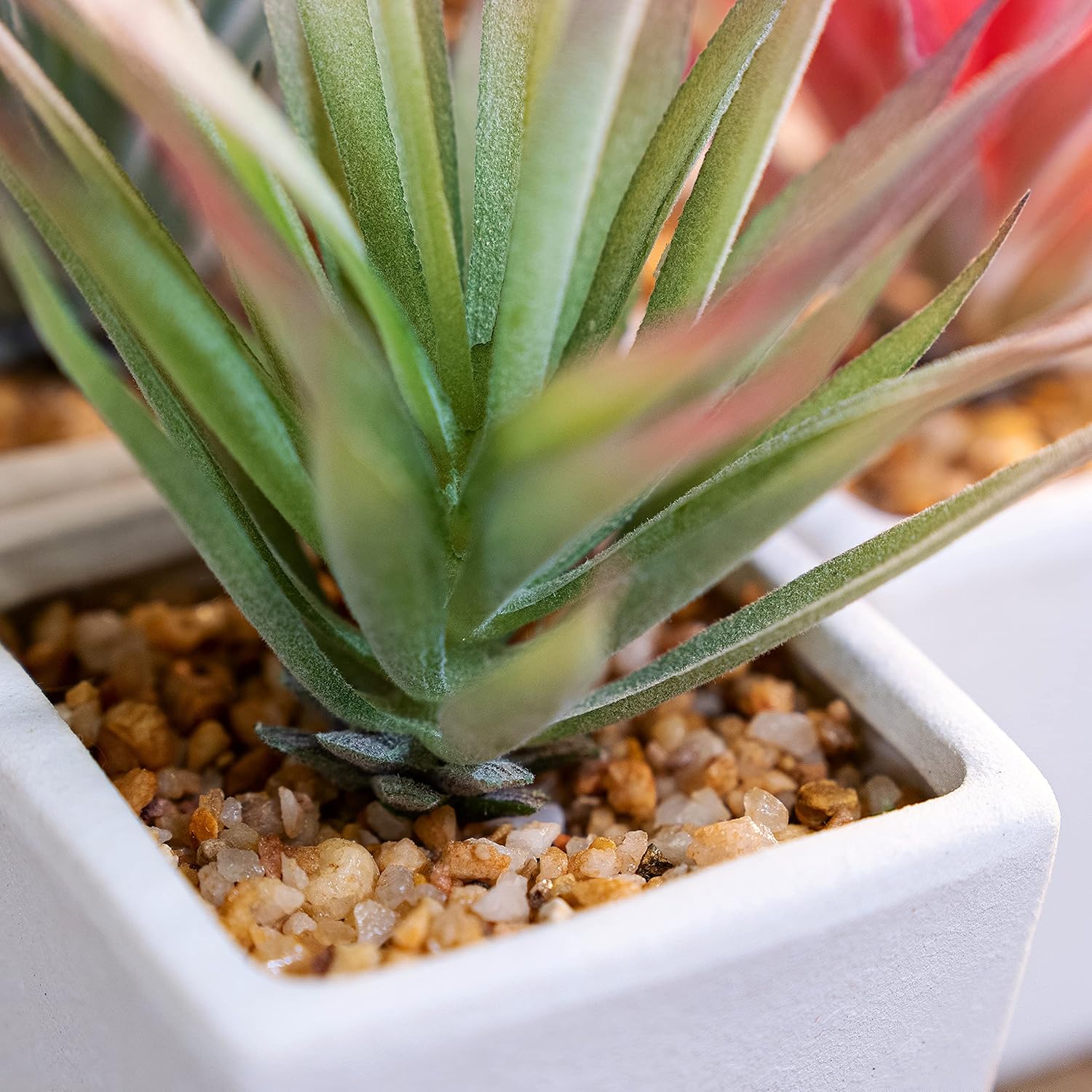 Faux Succulents 7" Tall in Ivory White Stucco Ceramic / White, Pink, Green. / Set of 4