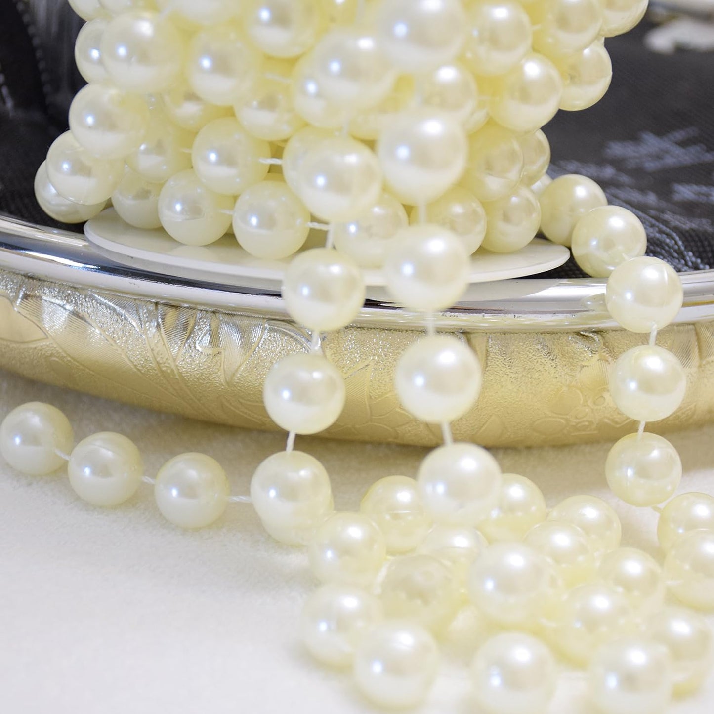 14 mm Large Pearls Garland Faux Crystal Beads Garland Spool Roll for Crafts / Ivory