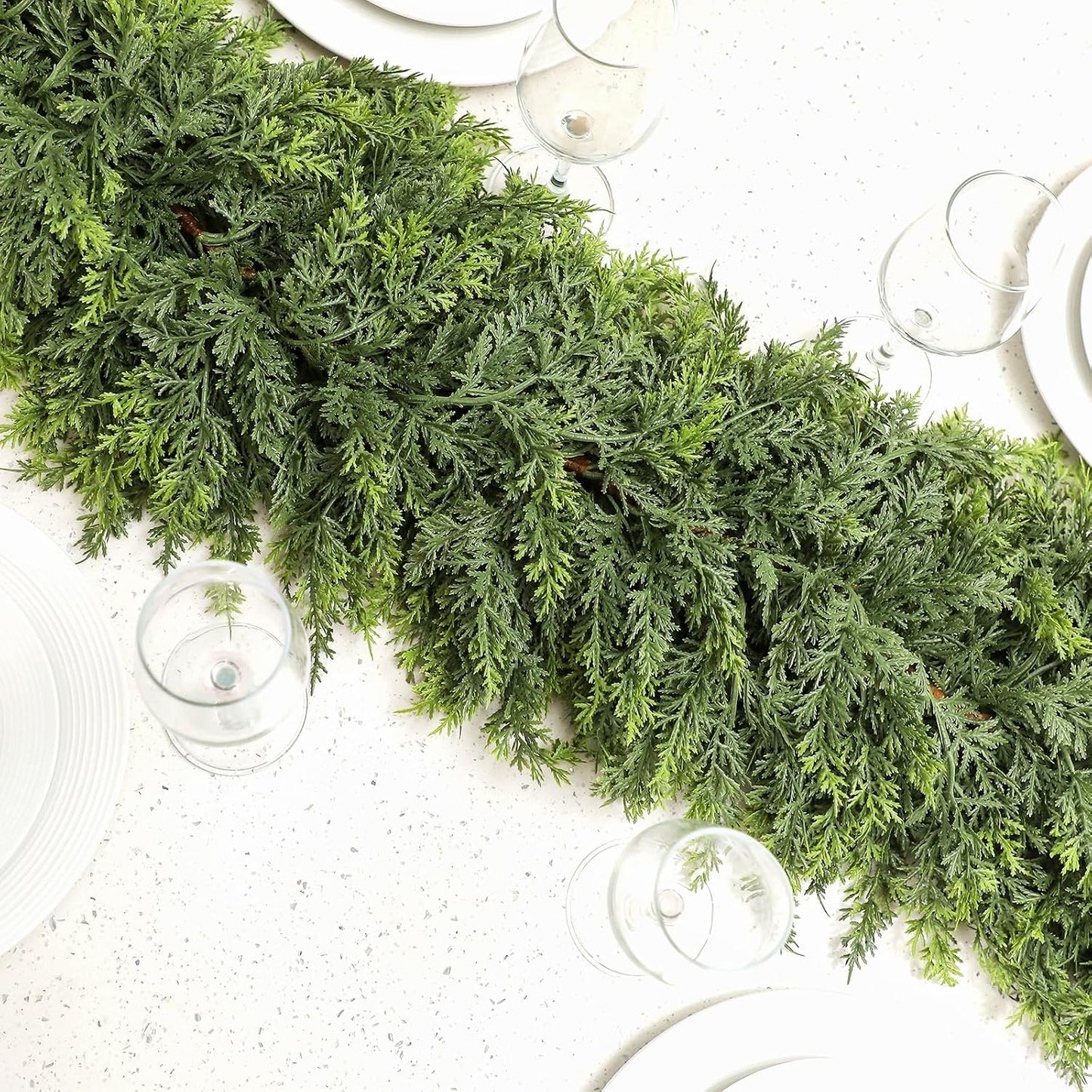 1 Pcs 12ft Christmas Artificial Cedar Garland Realistic Soft and Thickness Green Full Faux Cedar Pine Garland for