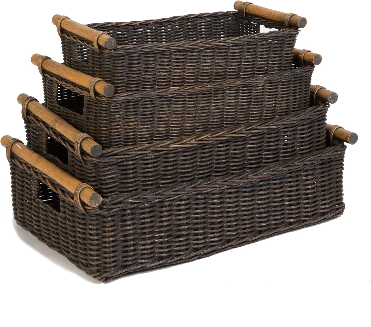 Low Pole Handle Wicker Storage Basket / Extra Large / Antique Walnut Brown / 21.5 Inch
