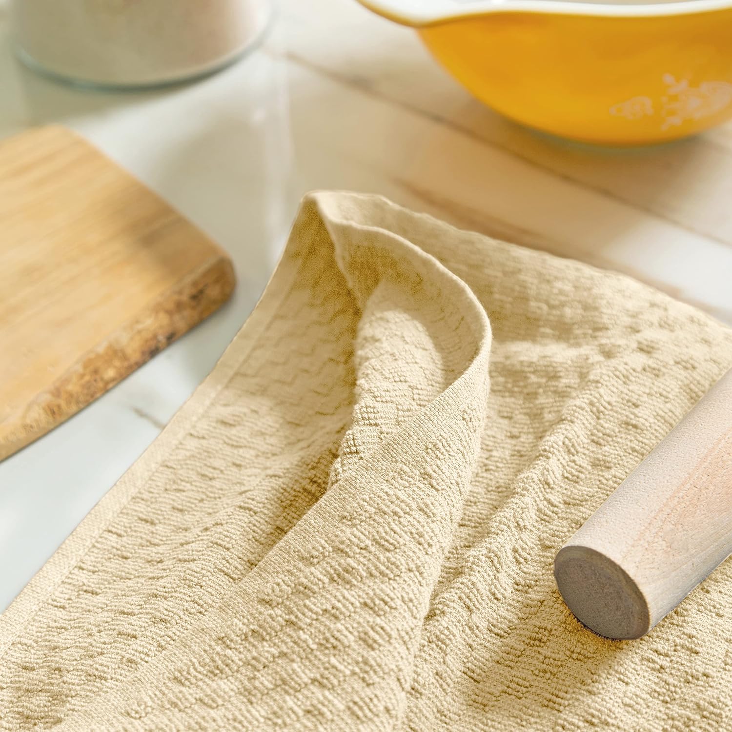COTTON CRAFT Amazing Kitchen Towel - 12 Pack 100% Cotton Waffle Terry Towel | Ivory - 16x28 inch Euro Café Waffle Weave