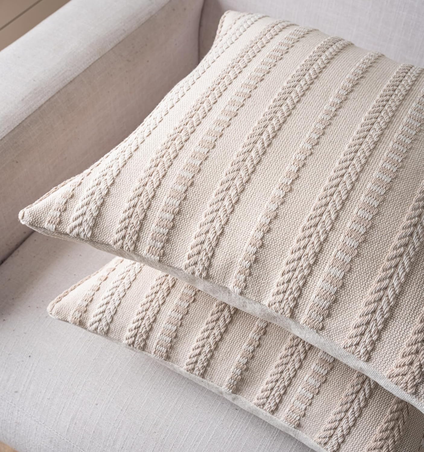 Boho Throw Pillow Covers / Beige / 18 x 18 / Set of 2