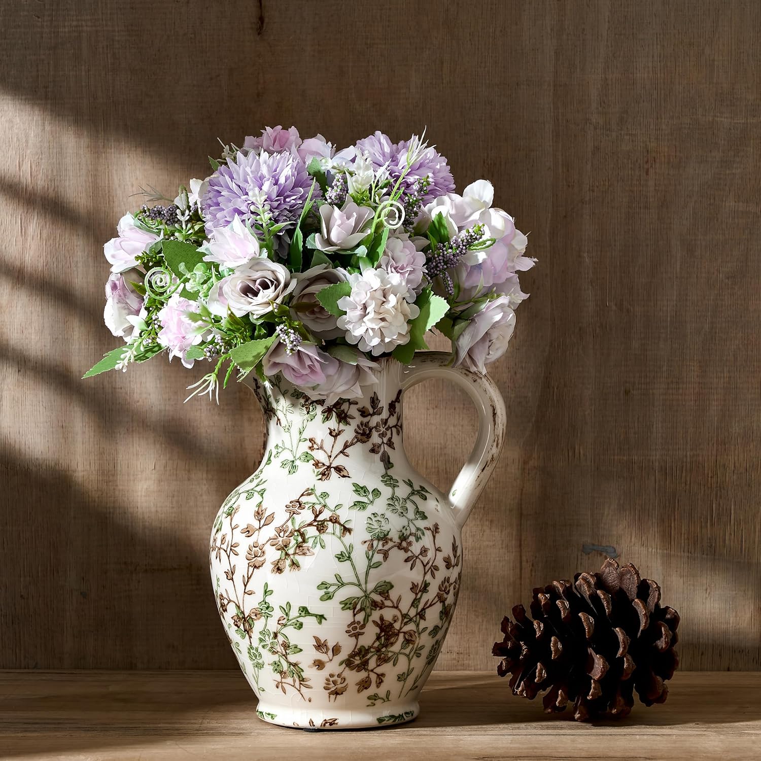 Ceramic Vase / Vintage Vase / Green and Beige