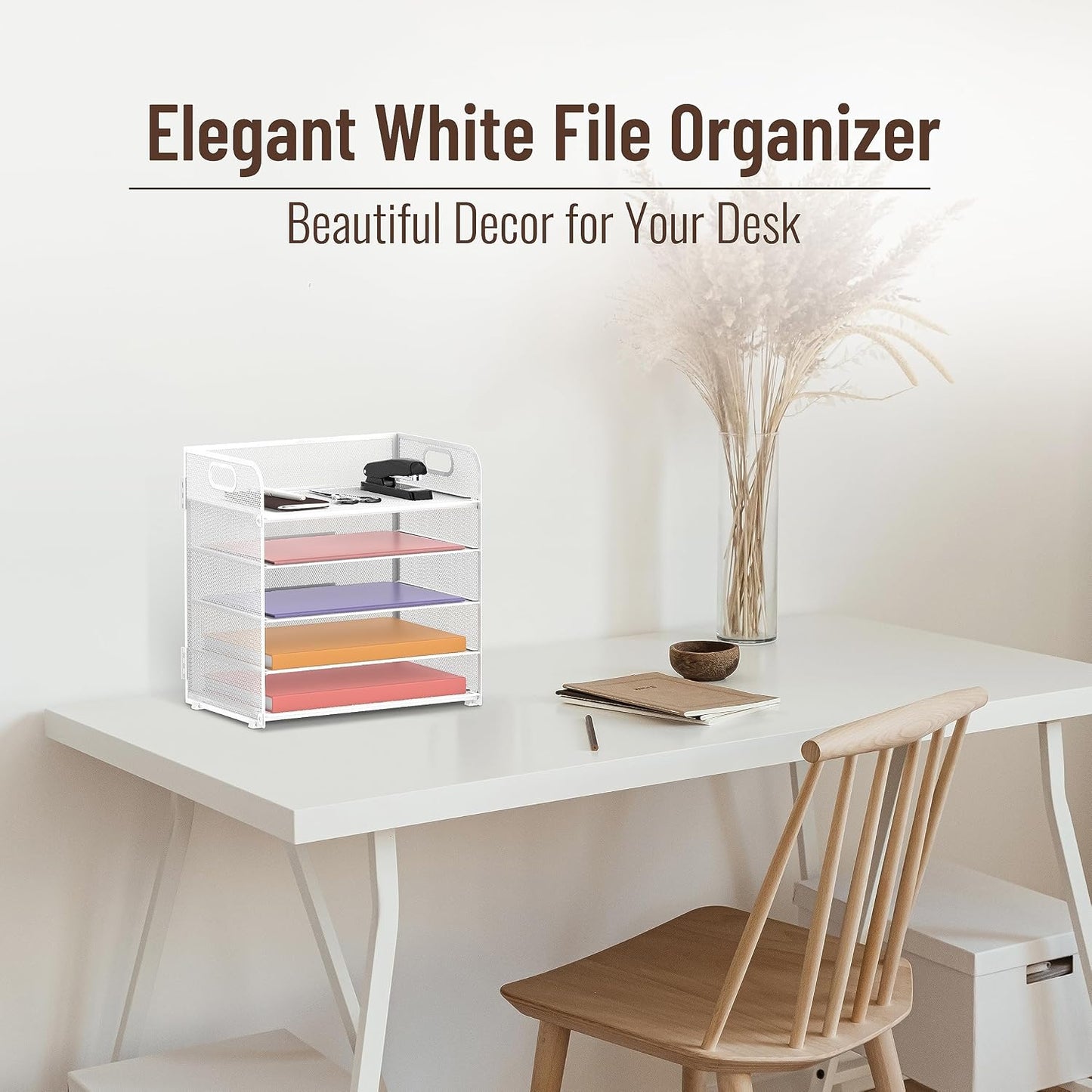 5 Trays Paper Organizer Letter Tray with Handle-Mesh Desk File Holders, Paper Sorter Desk Organizer for Office, Home