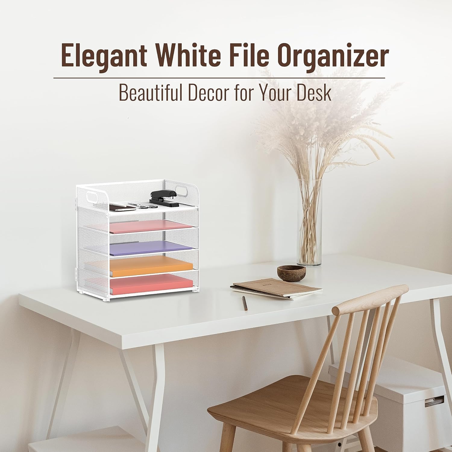 5 Trays Paper Organizer Letter Tray with Handle-Mesh Desk File Holders, Paper Sorter Desk Organizer for Office, Home