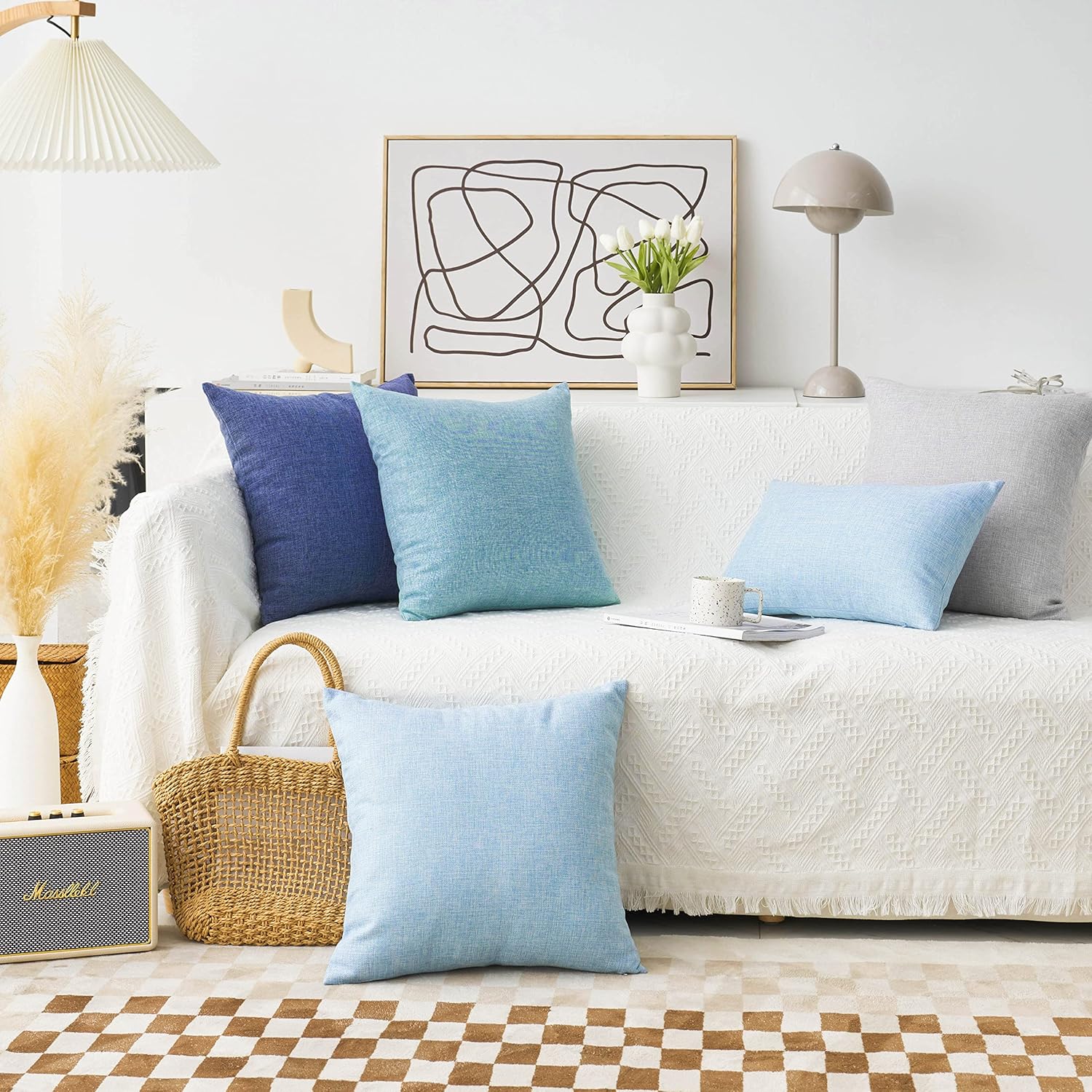 Lined Linen Cushion Covers Decorative Throw Pillow Covers / 18 x 18 / Light Blue / Set of 2
