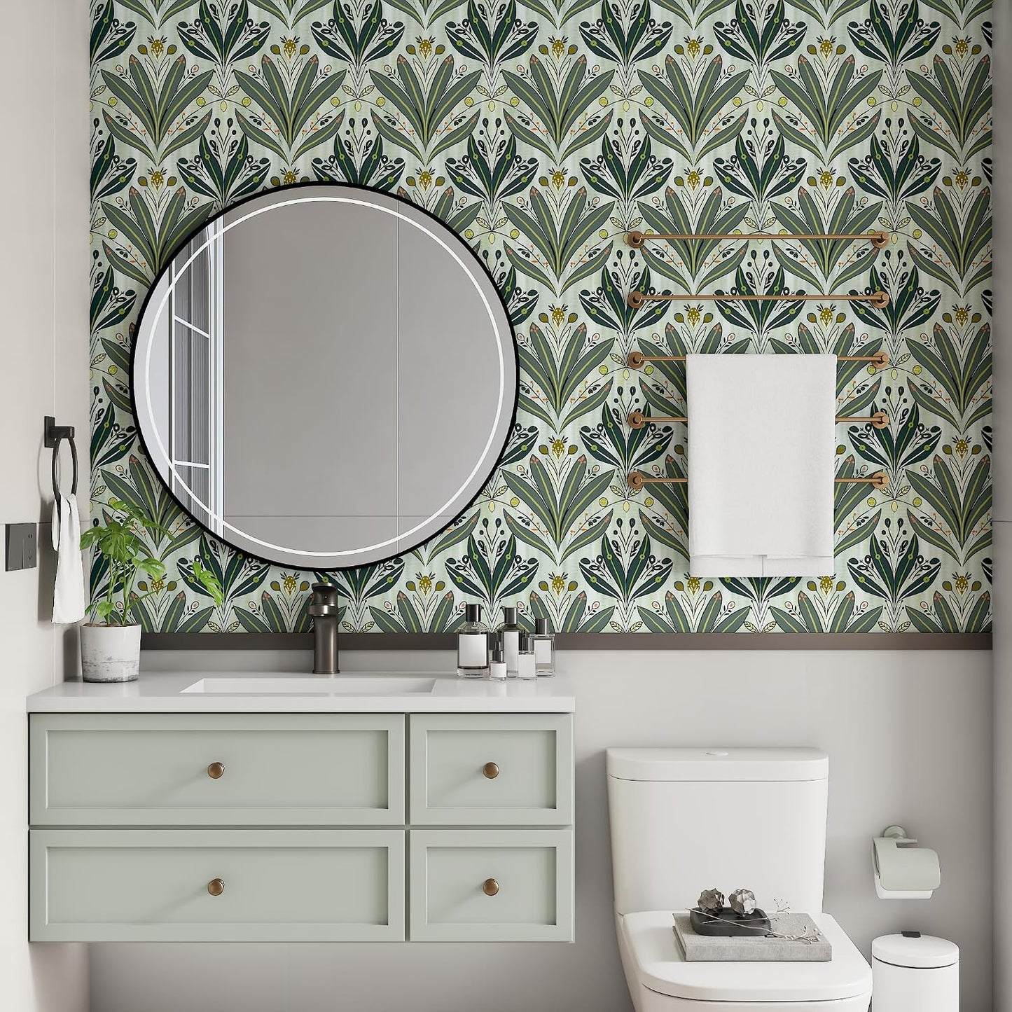 Leaf Wallpaper Peel and Stick Wallpaper " Modern Botanical Contact Paper / 17.3 x 197 / Green