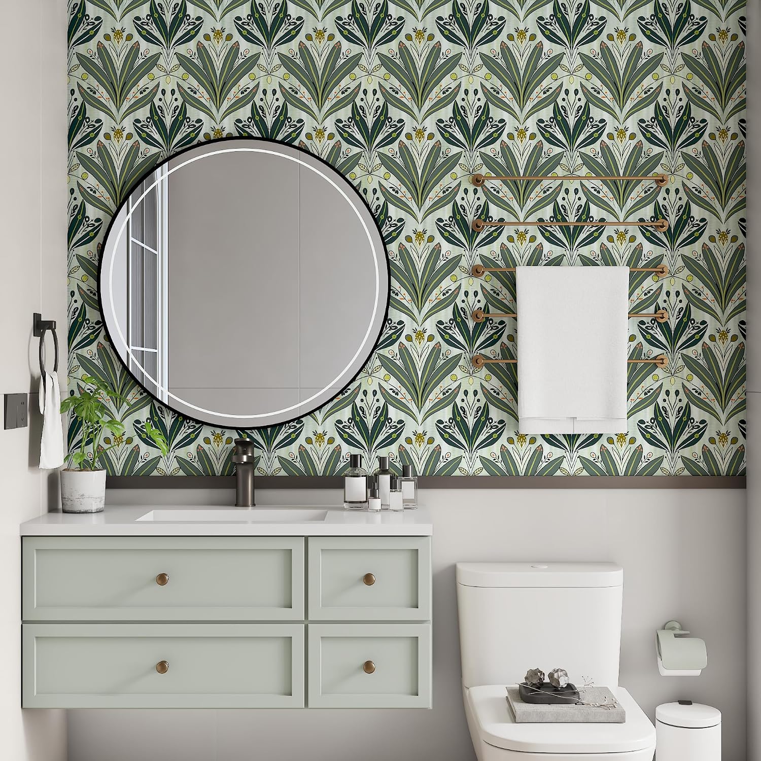 Leaf Wallpaper Peel and Stick Wallpaper " Modern Botanical Contact Paper / 17.3 x 197 / Green