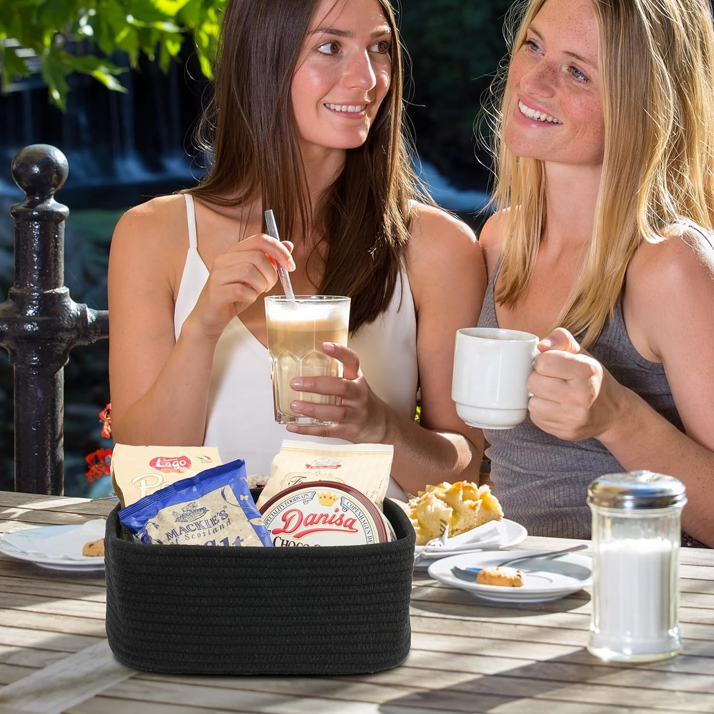 Small Woven Storage Baskets " Decorative Rope Bins for Organizing / Black / Regular / 12 x 8 x 5