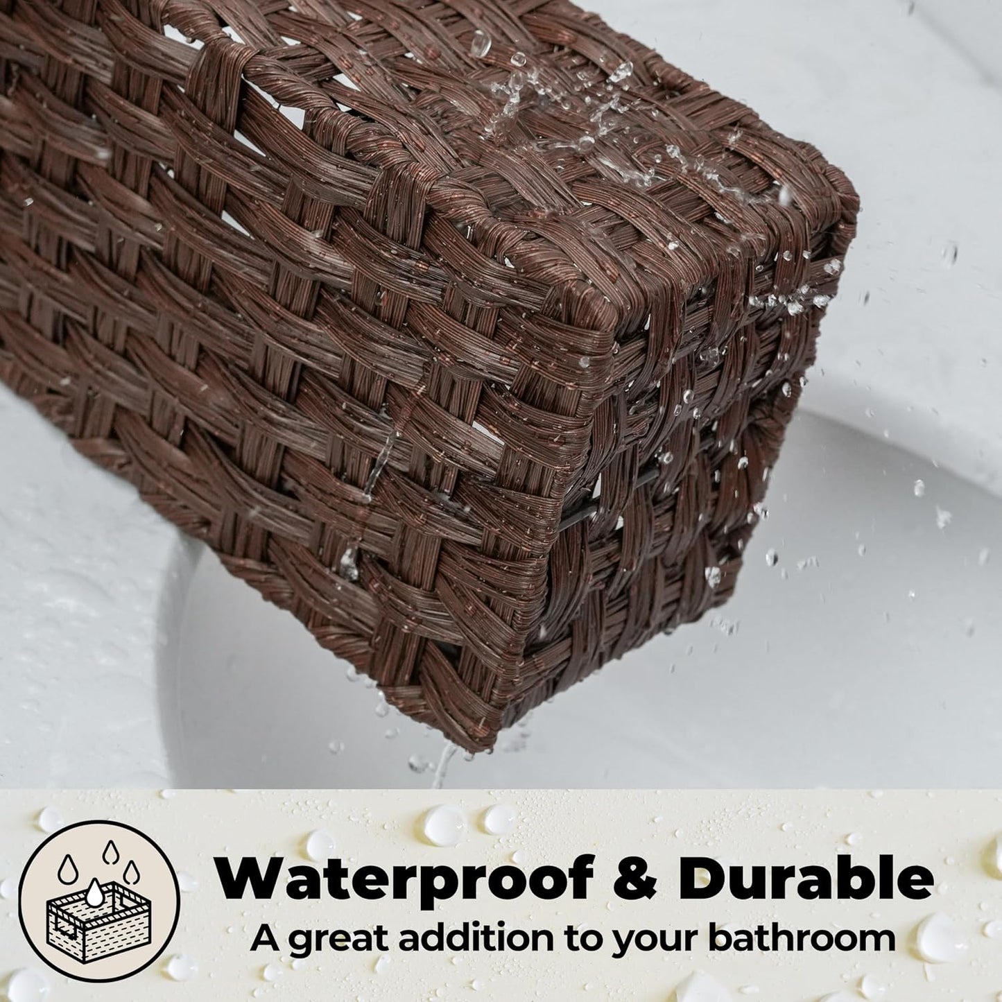 Wicker Baskets / Toilet Storage Basket / Brown / Divided / Set of 2