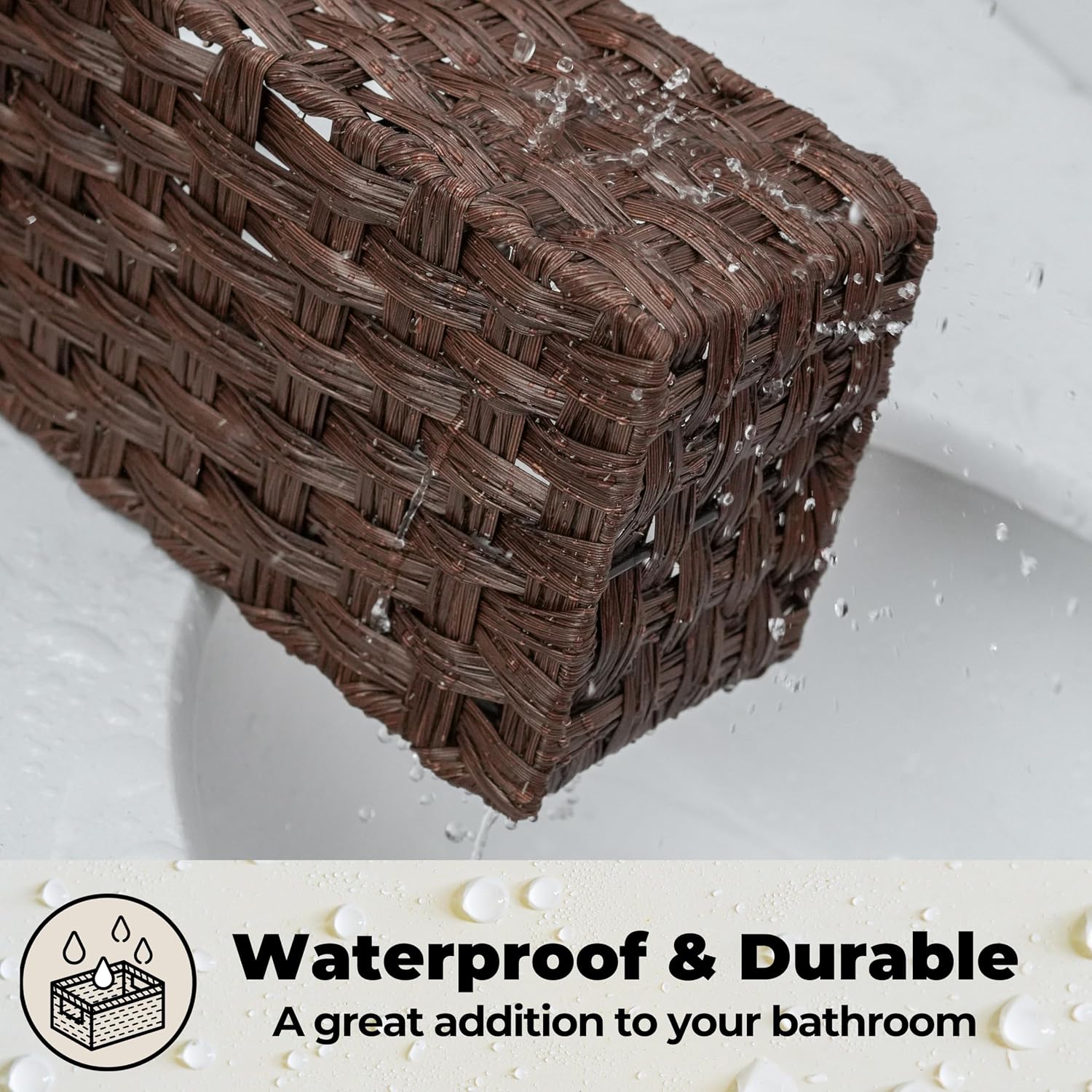 Wicker Baskets / Toilet Storage Basket / Brown / Divided / Set of 2