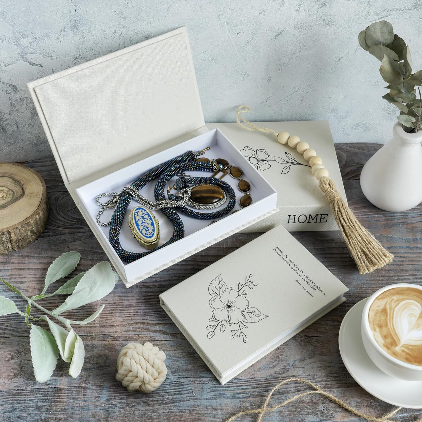 Decorative Storage Book Shaped Boxes Set for Farmhouse Modern Rustic Home Decor / White