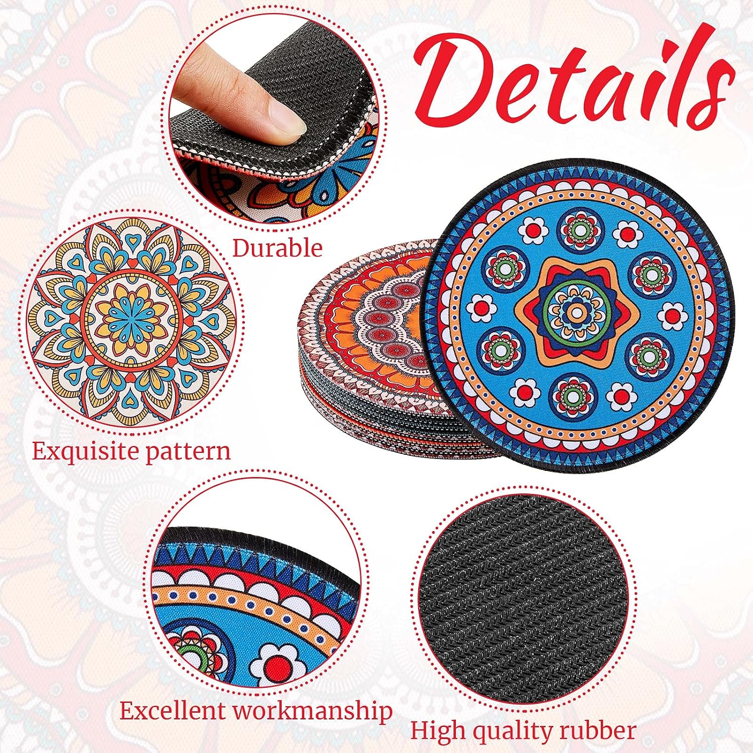 7.87" Boho Plant Coasters Large Rubber Absorbent Non Slip Pot Mats / Fashion / 8 Inch / Set of 6