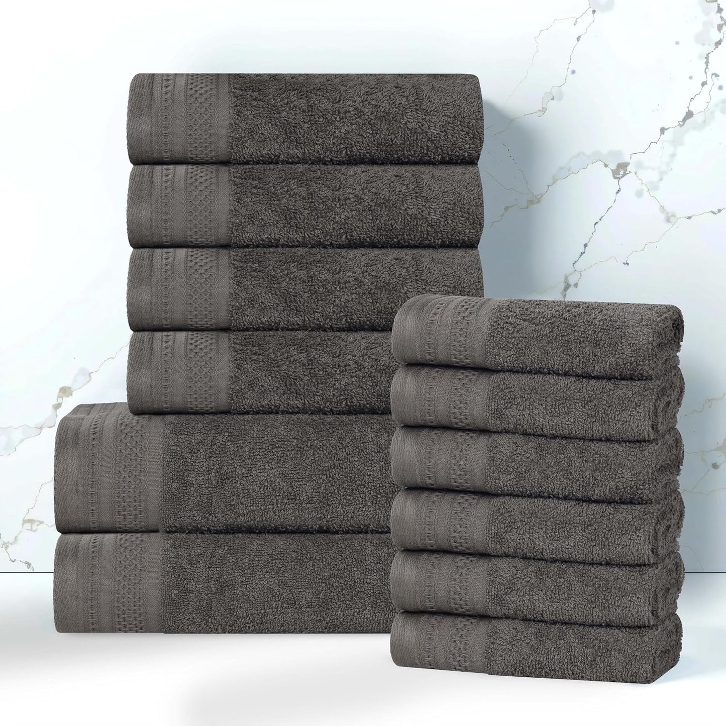 Superior Honeycomb 100% Cotton 500 GSM 12 Piece Bath Towel Set, 6 Washcloths, 4 Hand, 2 Bath Towels, Ideal for