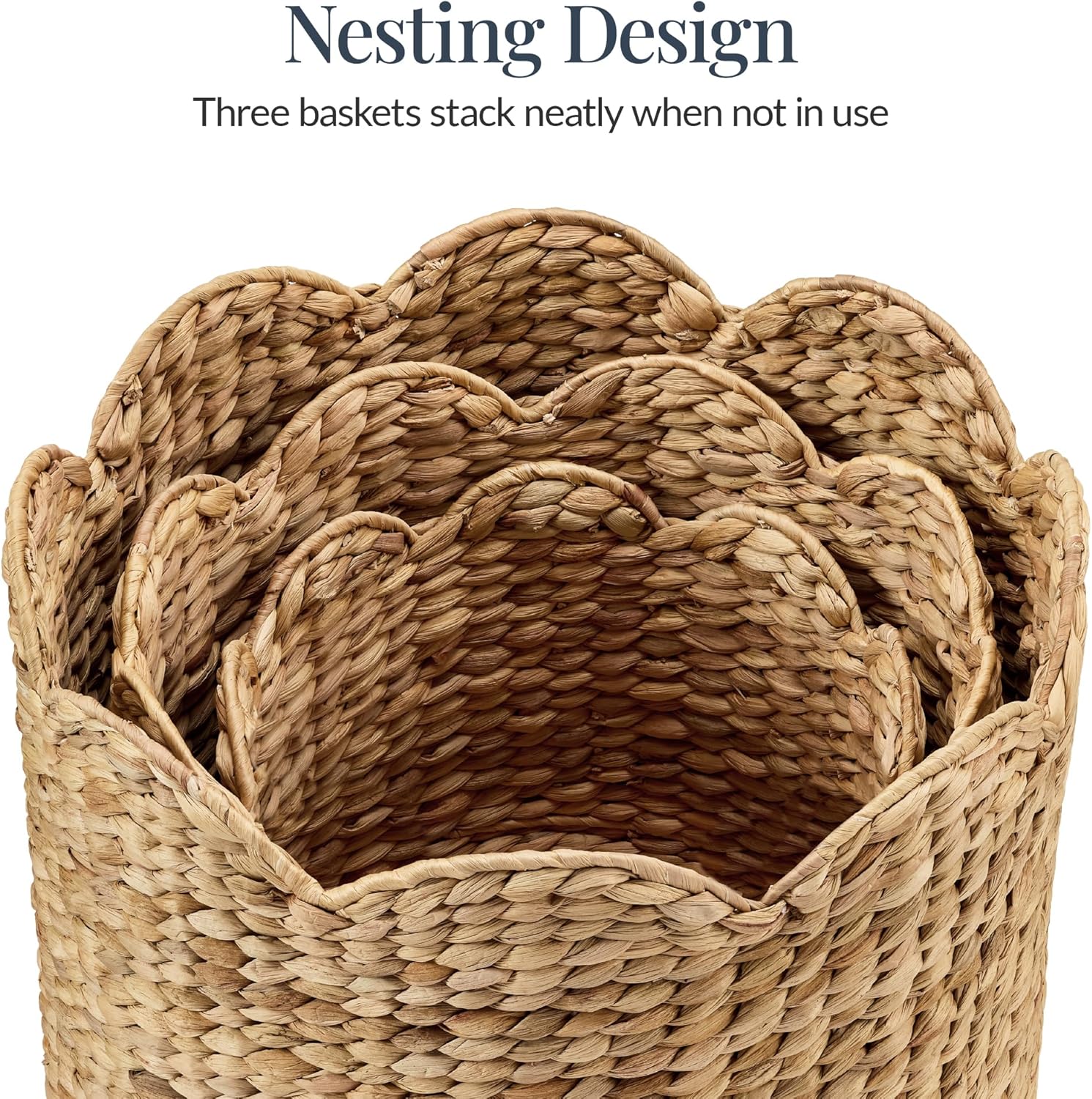 3pc Water Hyacinth Scalloped Multipurpose Nesting Baskets / Natural