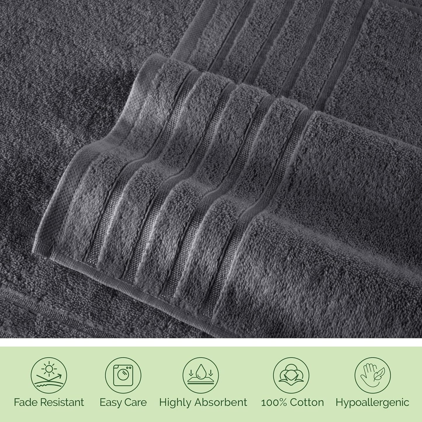 Elegant Comfort 4 Lines Viscose Stripe 6-Piece Premium Towel Set - 100% Turkish Cotton High Absorbent Luxury Bathroom