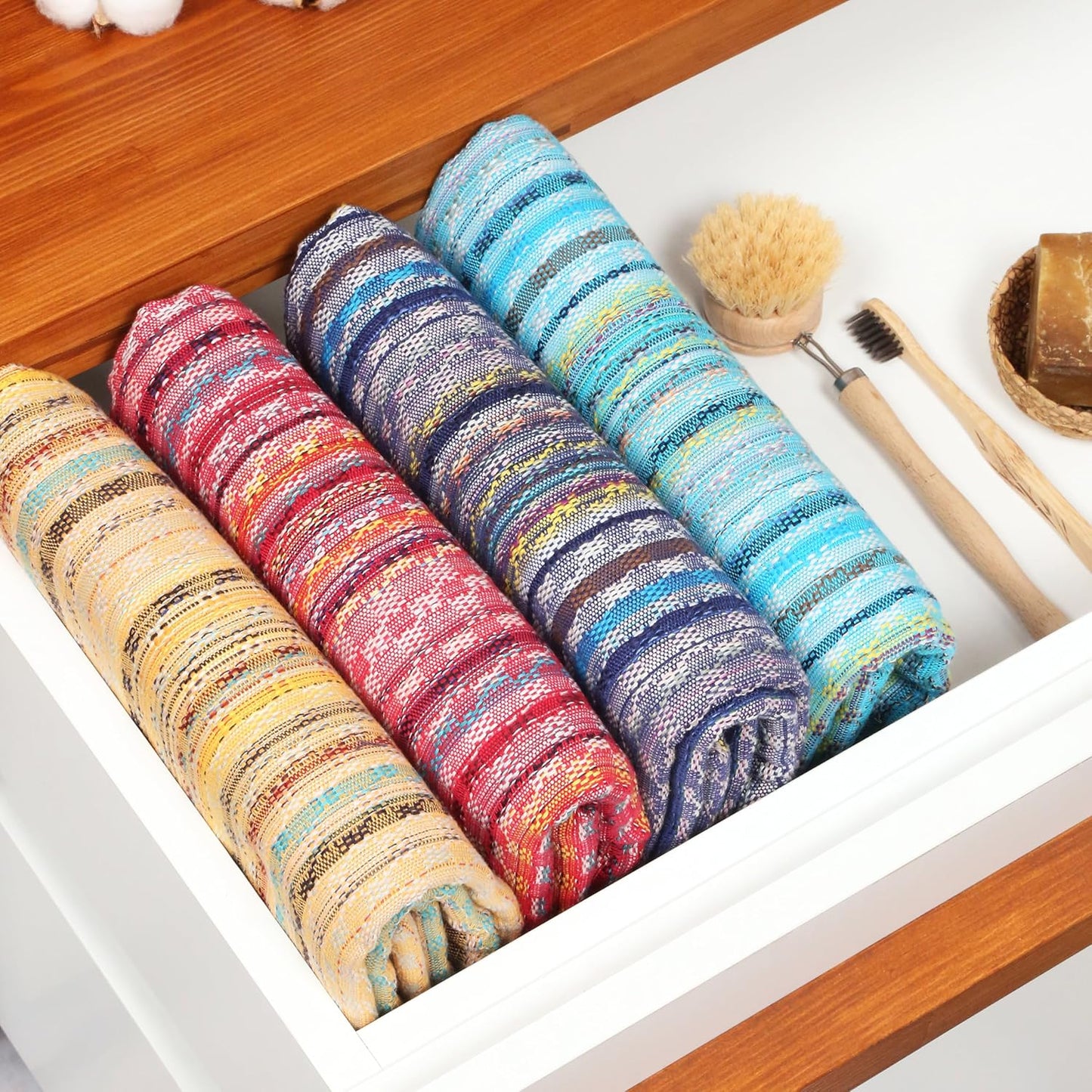 Cacala Extra Large Hand loomed Turkish Bath Towels Set of 4, 100% Cotton Quick-Drying and Lightweight Perfect for