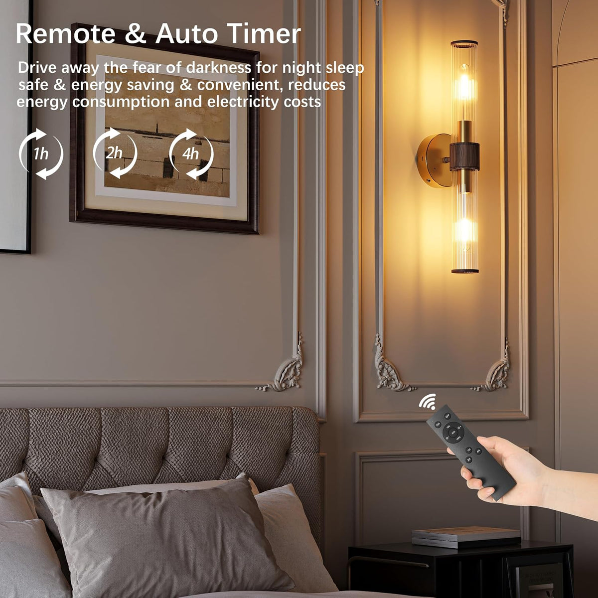 Morauroral Gold Walnut Battery Operated Wall Sconces Set of 2 | Rechargeable Wall Lights with Remote, 20 Inch Modern