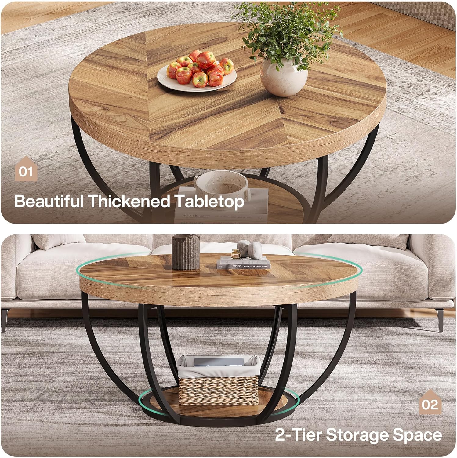 2-Tier Storage Shelves / Wooden Grain and Black