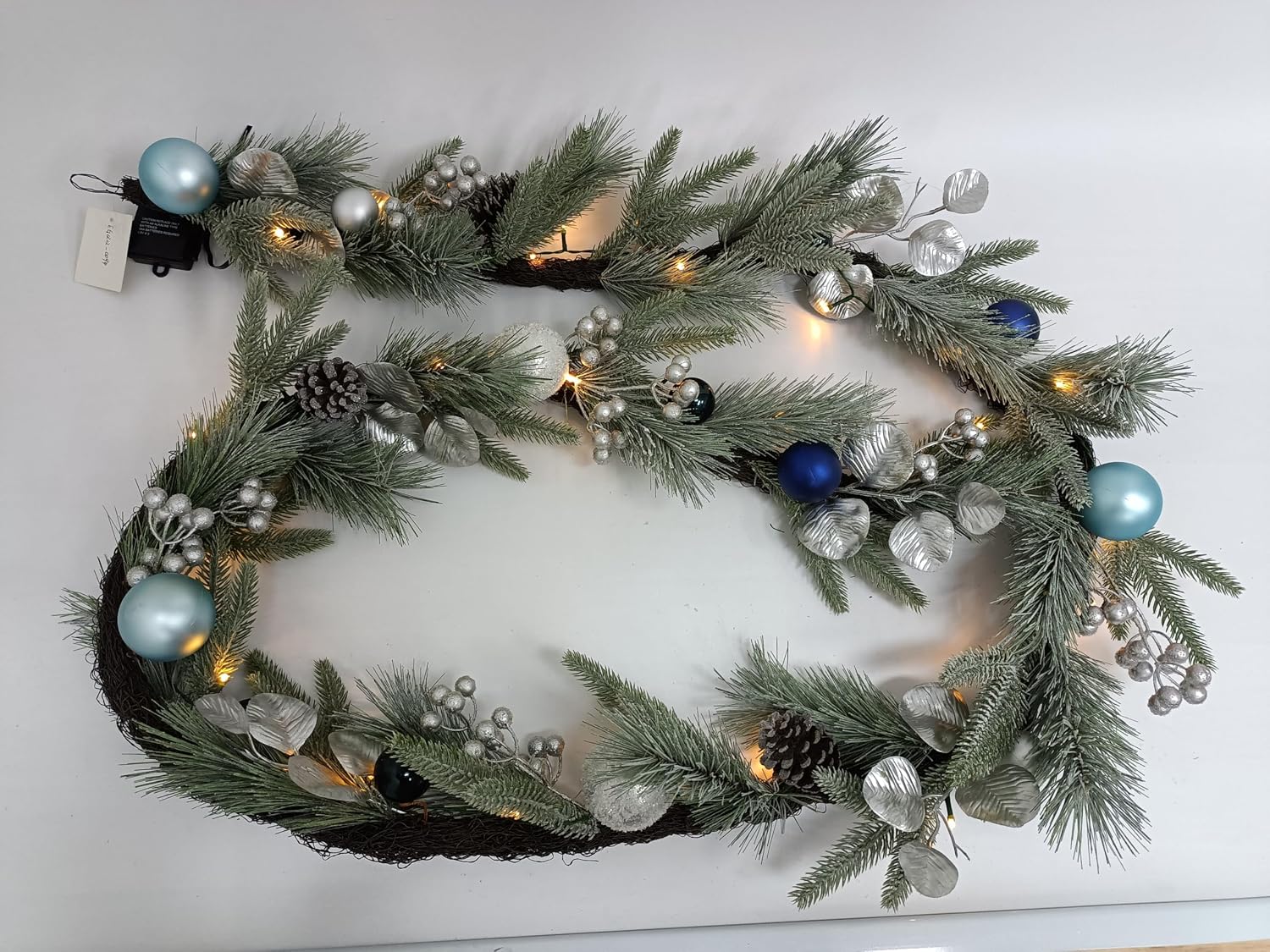 Valery Madelyn 9 Ft Pre-Lit Christmas Garland with Lights for Mantle, Lighted Outdoor Xmas Garland with Silvery Blue