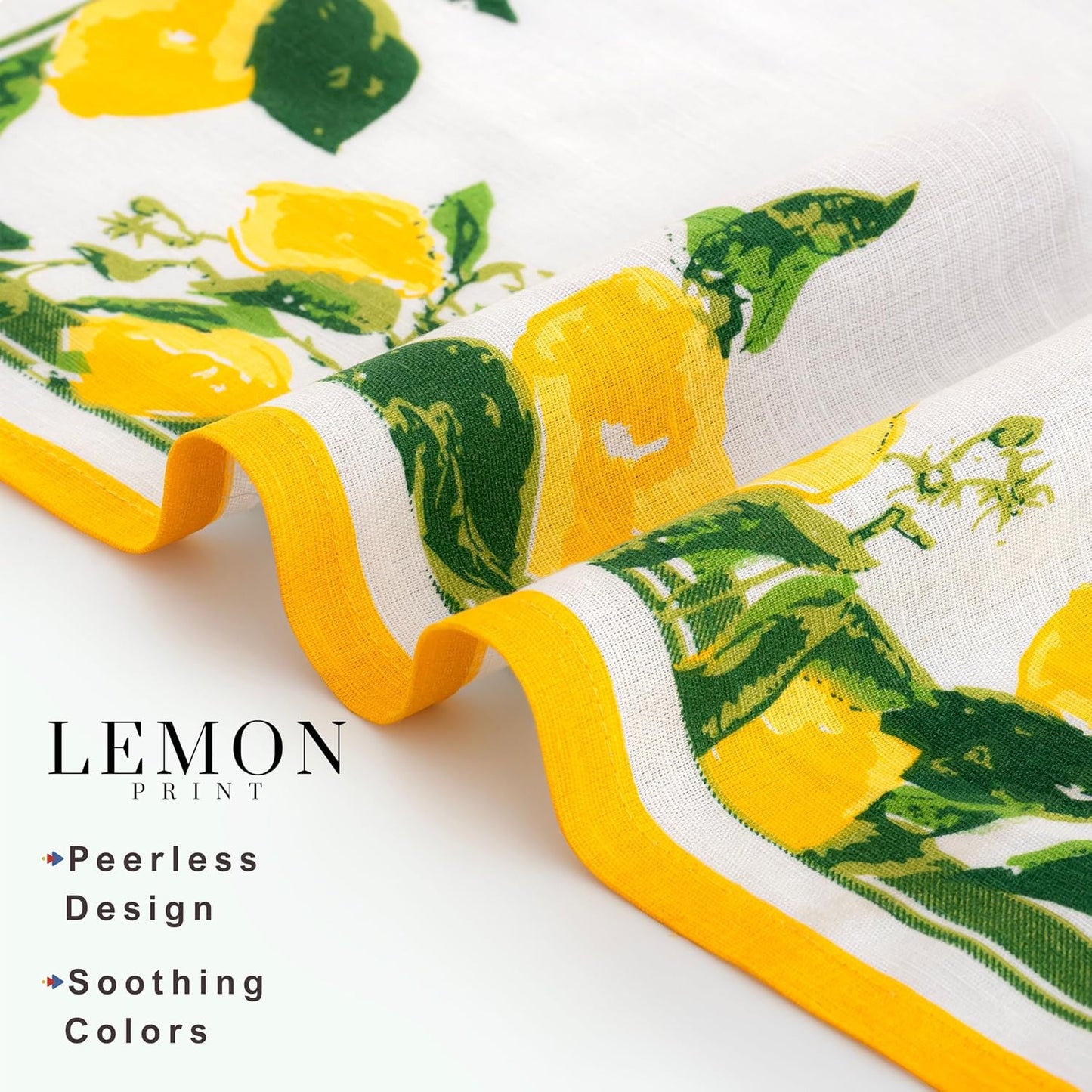 FINGERCRAFT Cloth Napkins Set of 12 Cotton Linen, 20x20 Inch, Lemon Print | Mitered corner, washable, soft, absorbent