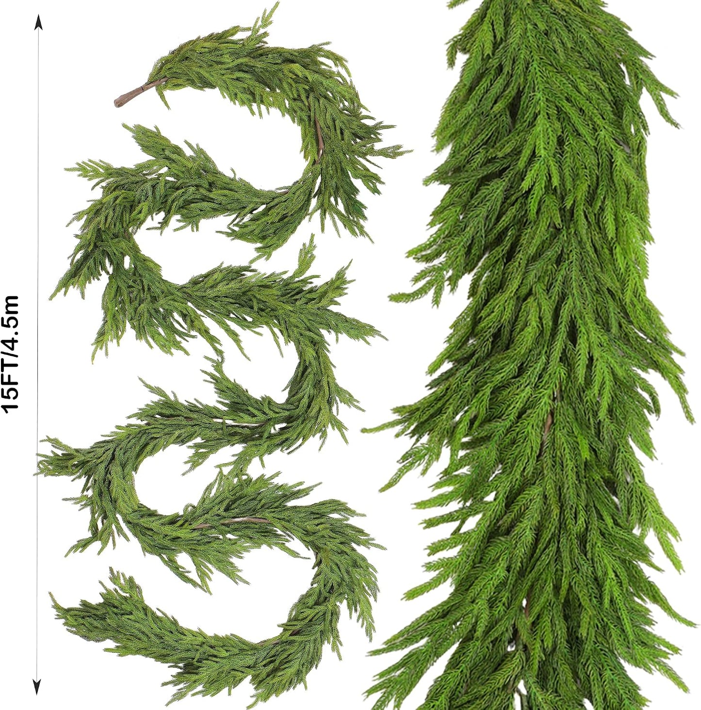 15FT Extra Full Christmas Garland Norfolk Pine Garland Realistic Artificial Christmas Greenery Garland for Mantle
