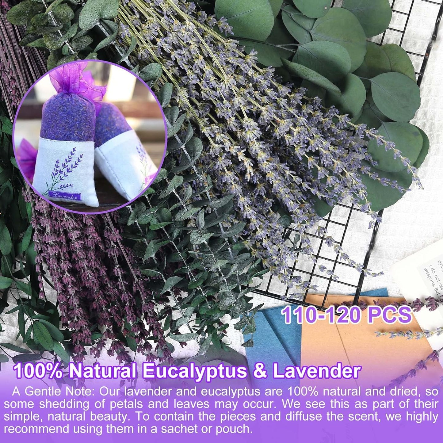 120+ Pcs Mixed Dried Eucalyptus & Lavender Flowers for Shower / Natural