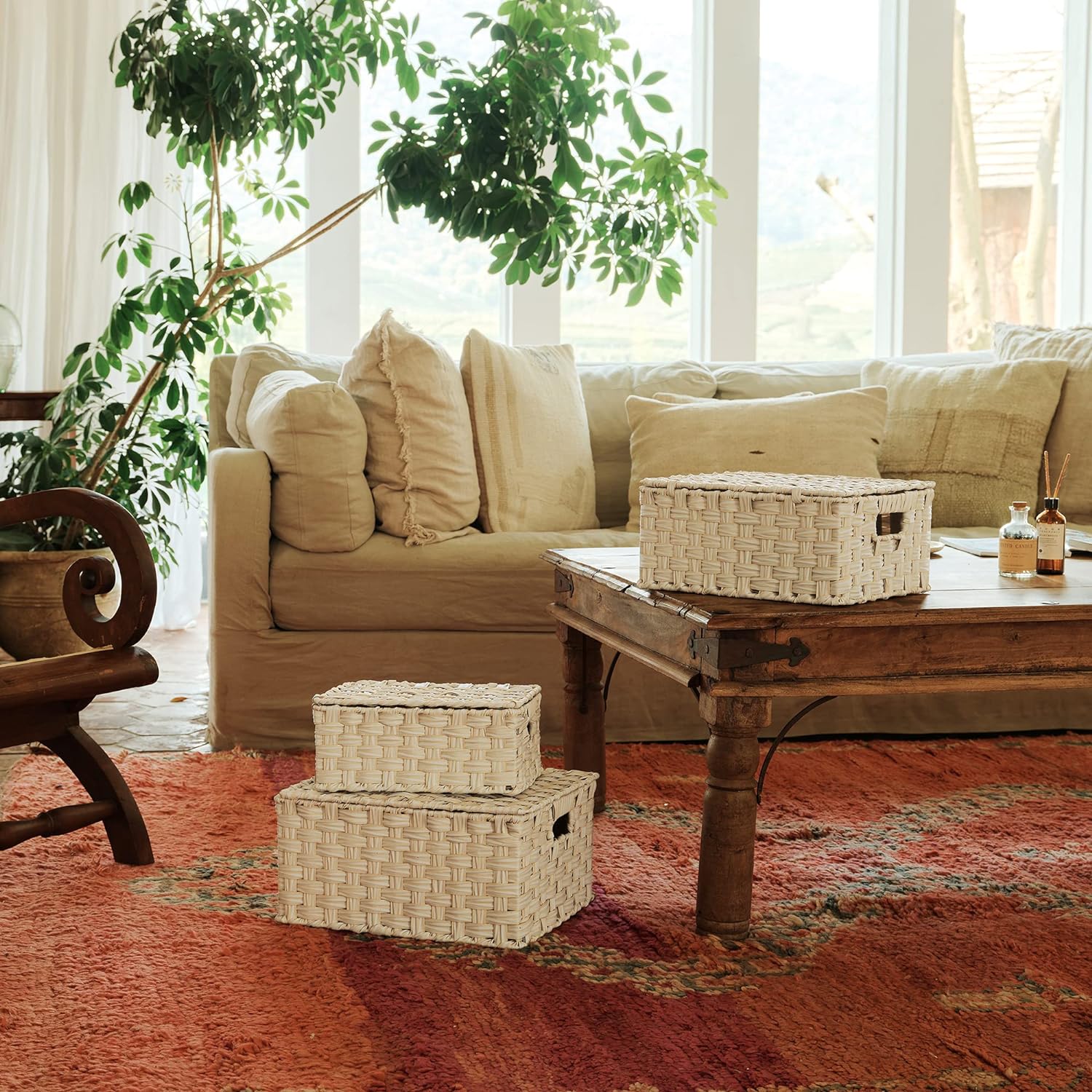 Wicker Storage Baskets / Butter Milk / Set of 3
