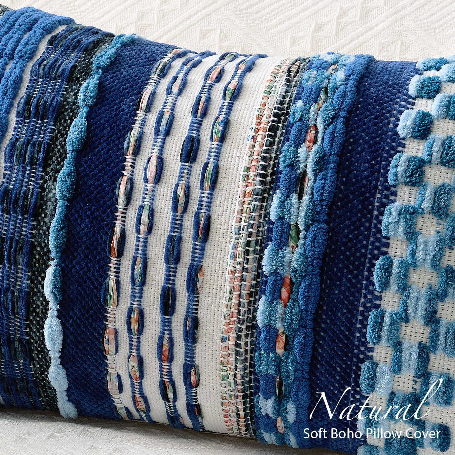 Kevin Textile Long Lumbar Pillow Cover Boho Decorative Rectangle Cushion Case Throw / 36 x 14 / Blue