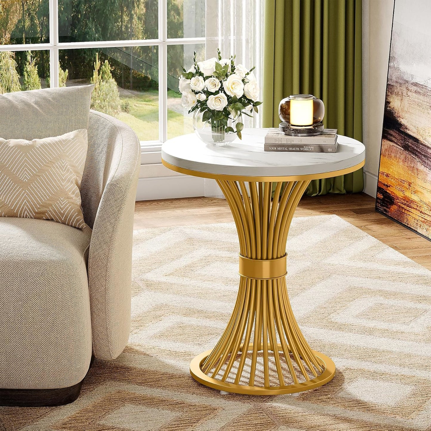 Modern Faux Marble Side Table / Gold