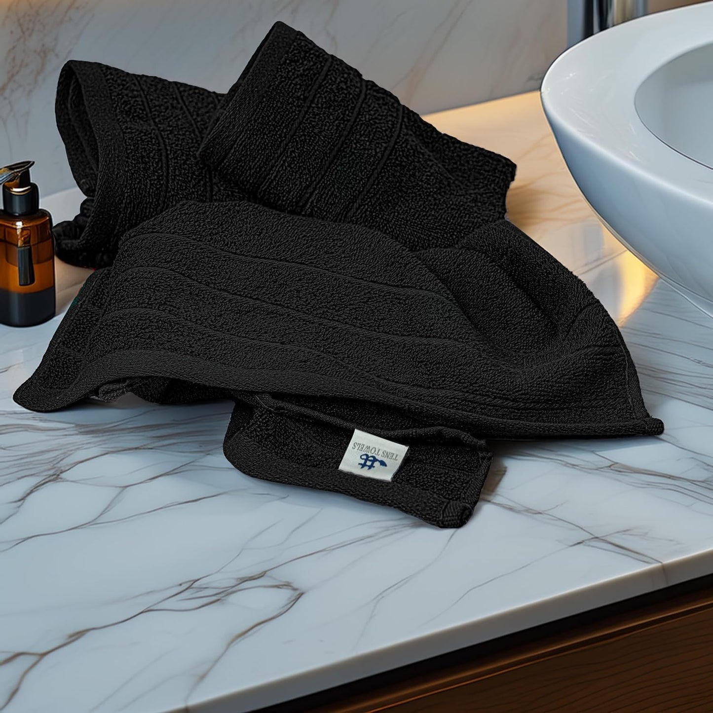6 Piece Hand Towels Set 16 x 28 Inches, Black | 100% Cotton, Lighter Weight, Quick to Dry, 16 x 28 Inches, Super Soft &