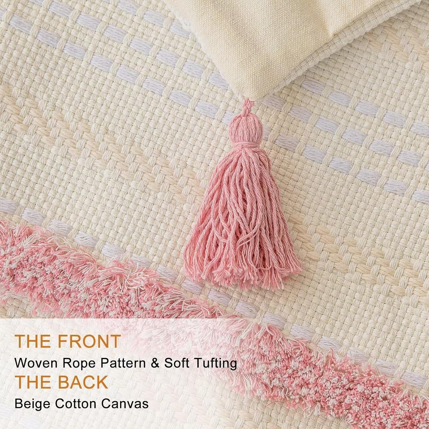 Boho Throw Pillow Covers Woven Tufted Farmhouse Pillows Cover / Pink / 20 x 12 / Set of 2