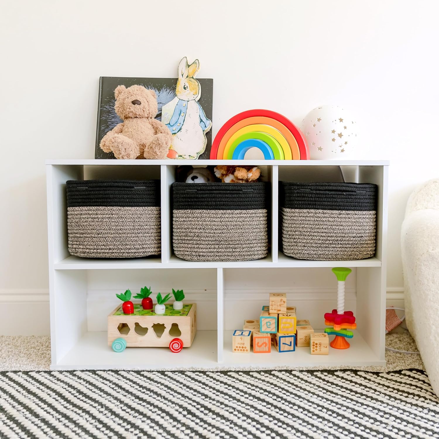 Storage Cubes "Cotton Rope Woven Baskets for Organizing / Black & Mixed Black / 9 x 9 x 7 / Set of 3