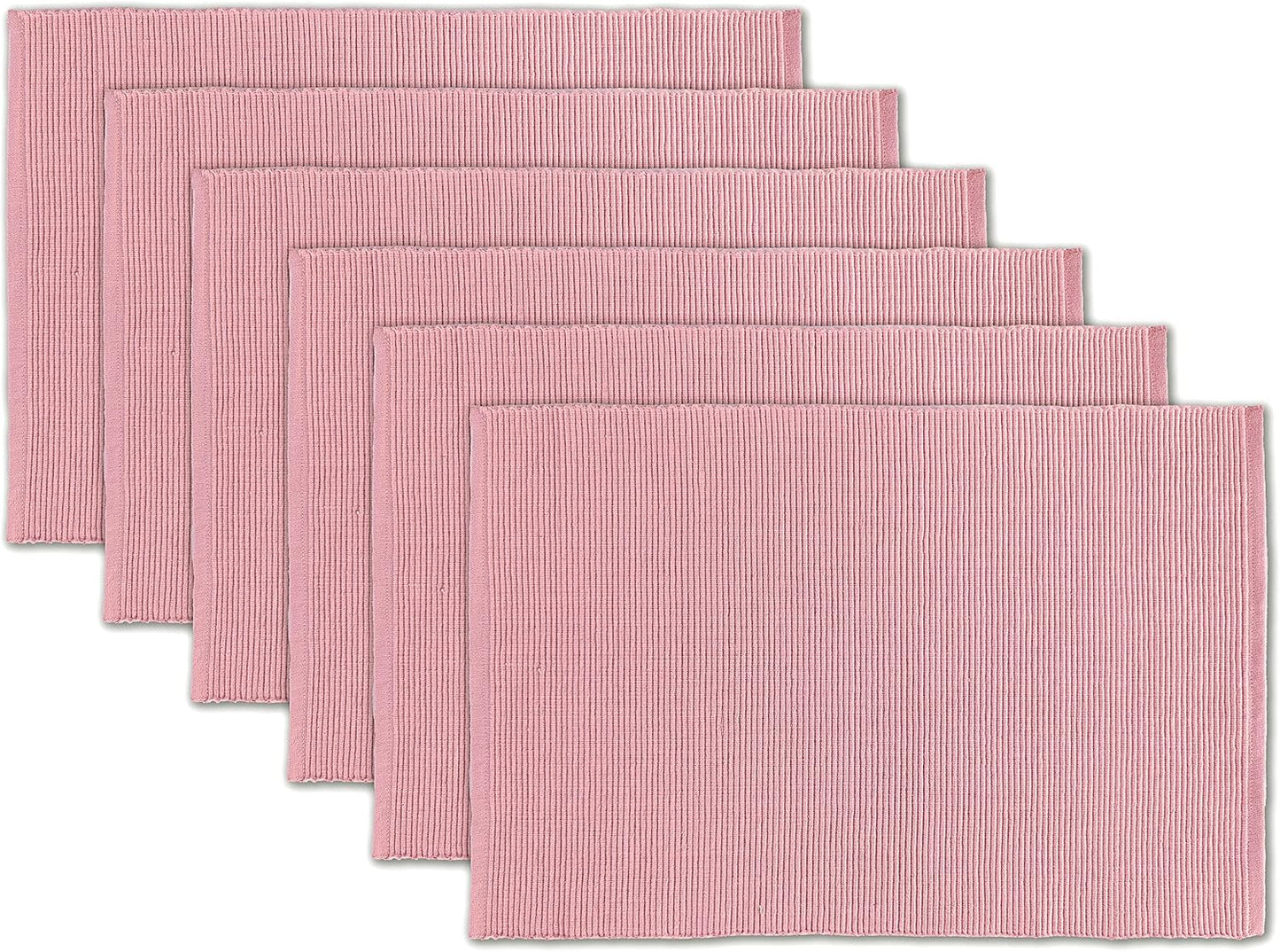 100% Cotton Ribbed Placemats - Set of 6-13 x 19 Inches - Dull Pink - Everyday Basic Cloth Table Mats - Thick