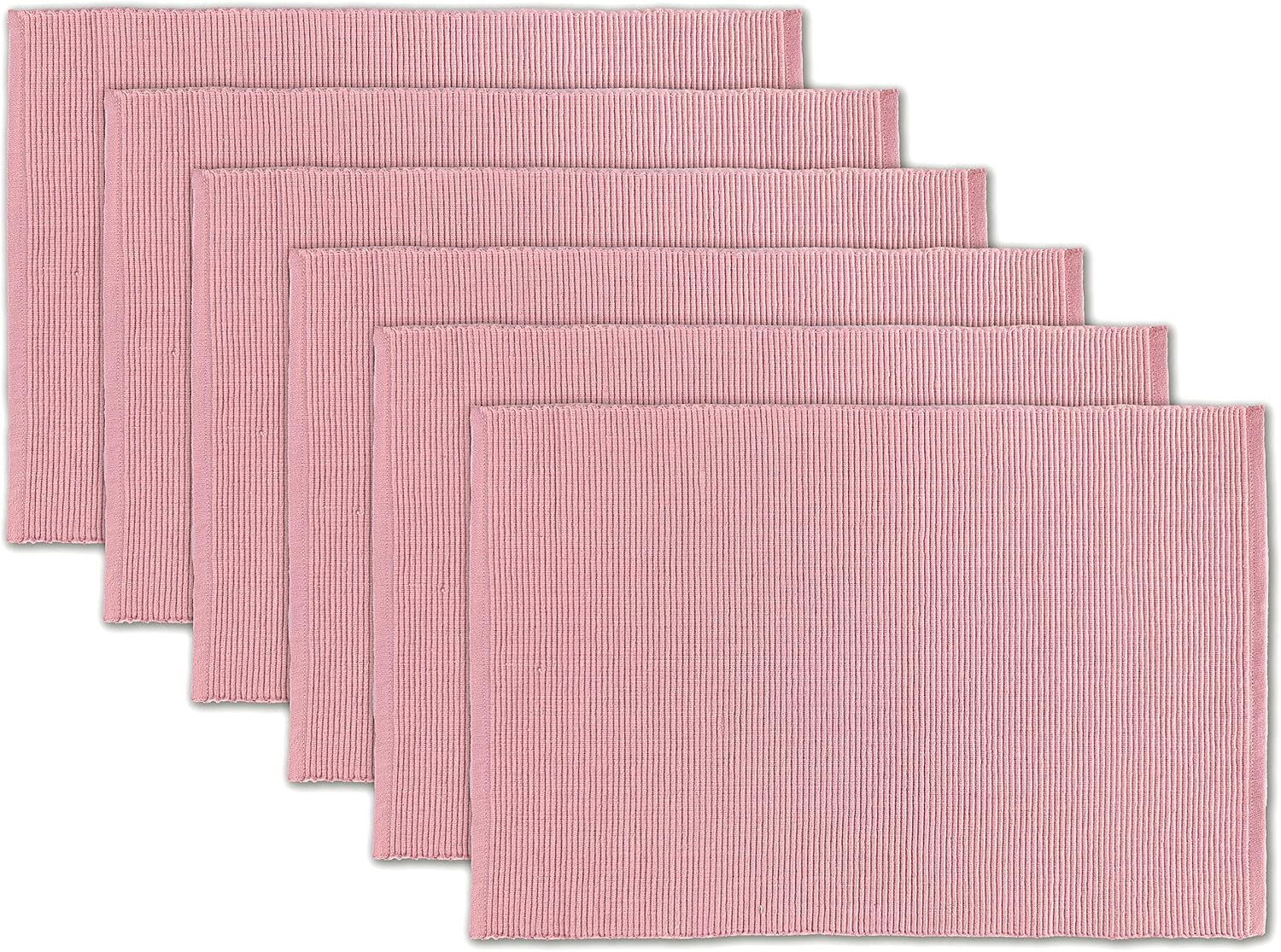 100% Cotton Ribbed Placemats - Set of 6-13 x 19 Inches - Dull Pink - Everyday Basic Cloth Table Mats - Thick