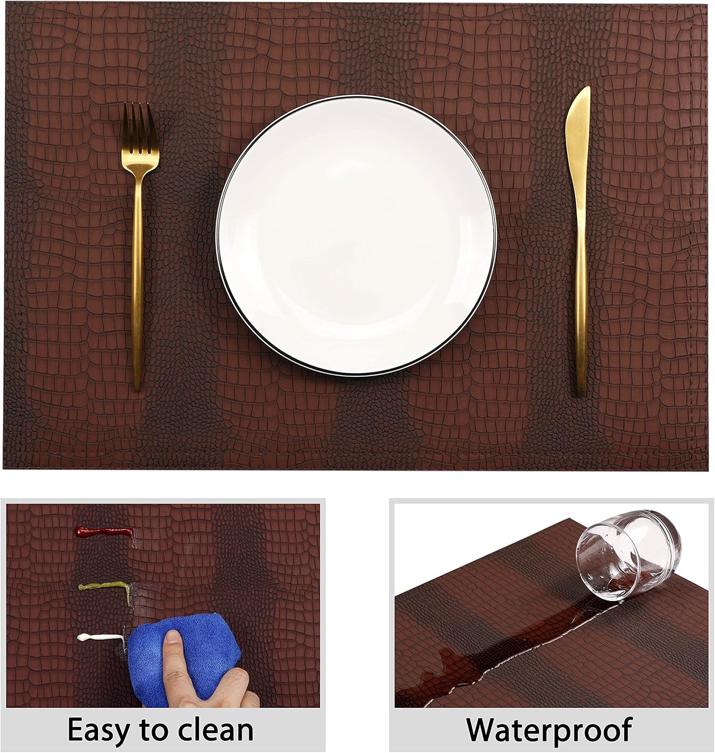 Faux Leather Placemats, PU Table Mats, Waterproof, Stain Resistant, Heat Resistant, Non-Slip Easy to Clean for Kitchen