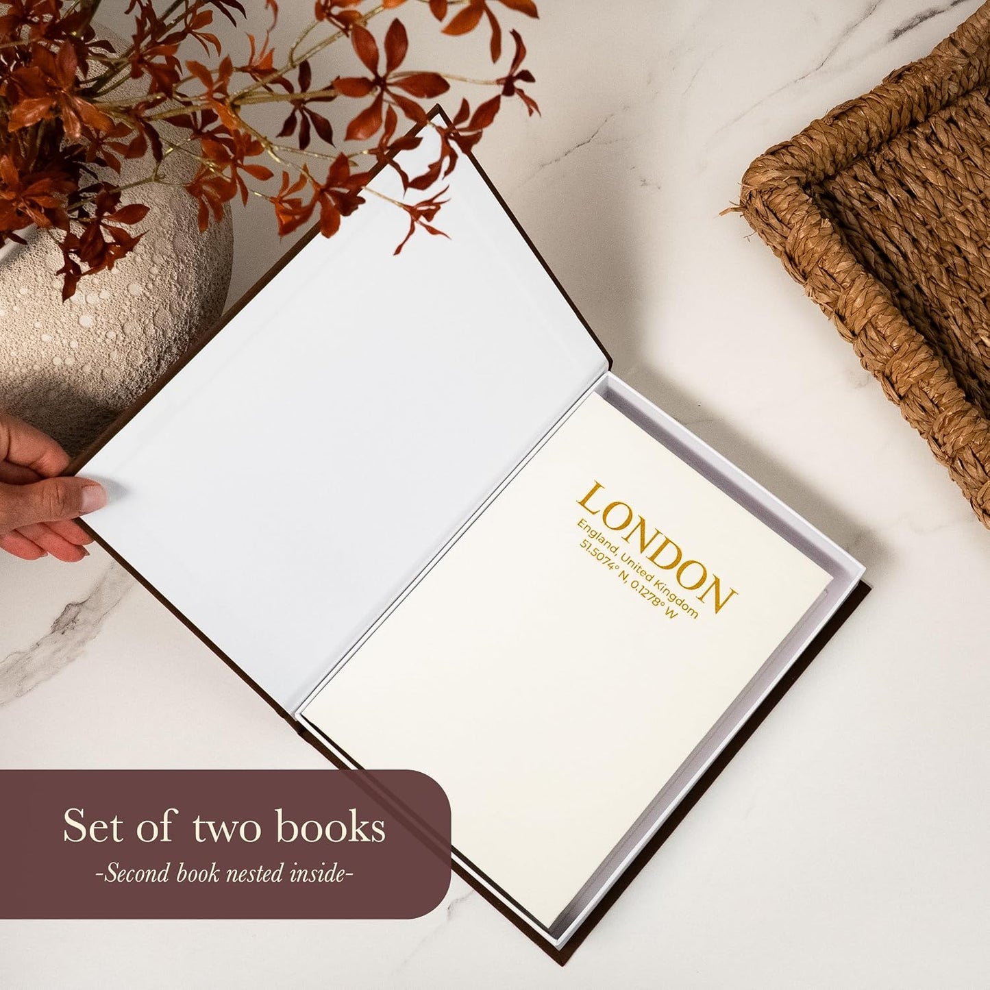 Faux Linen Book Boxes / Dark Brown/beige / Modern / Set of 2