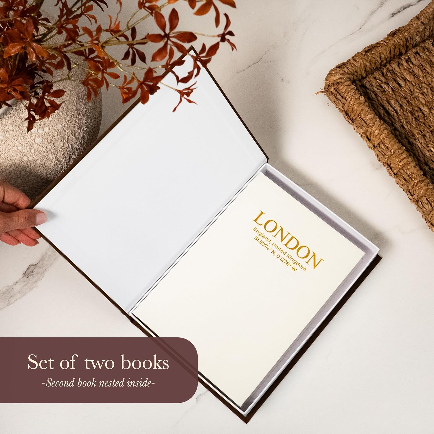 Faux Linen Book Boxes / Dark Brown/beige / Modern / Set of 2