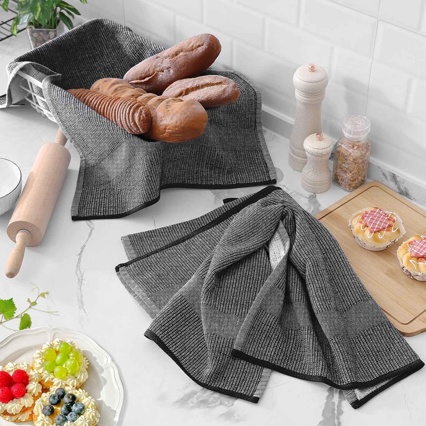 Homaxy 380 GSM Cotton Premium Kitchen Towels 6 Pack, 18"x 28", Mix | Flat and Terry Dish Towels, Highly Absorbent Tea