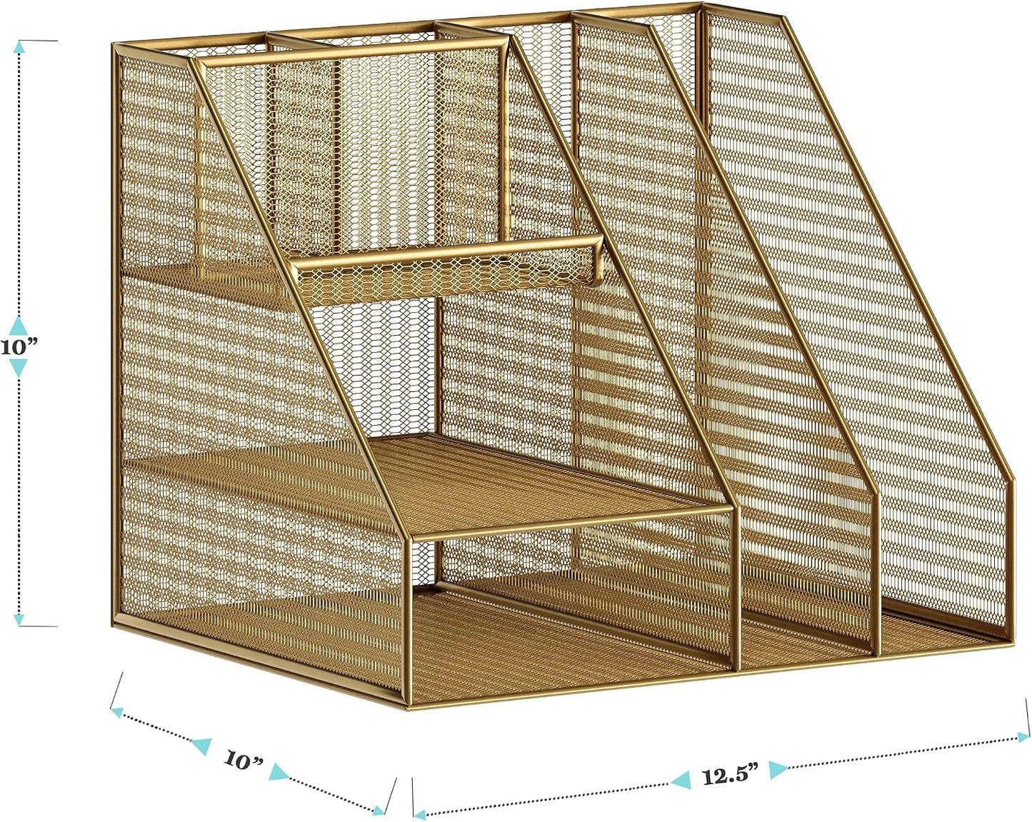 Martha Stewart Ryder Mesh Metal Magazine File Holder, Gold | Steel Mesh, Gold Finish
